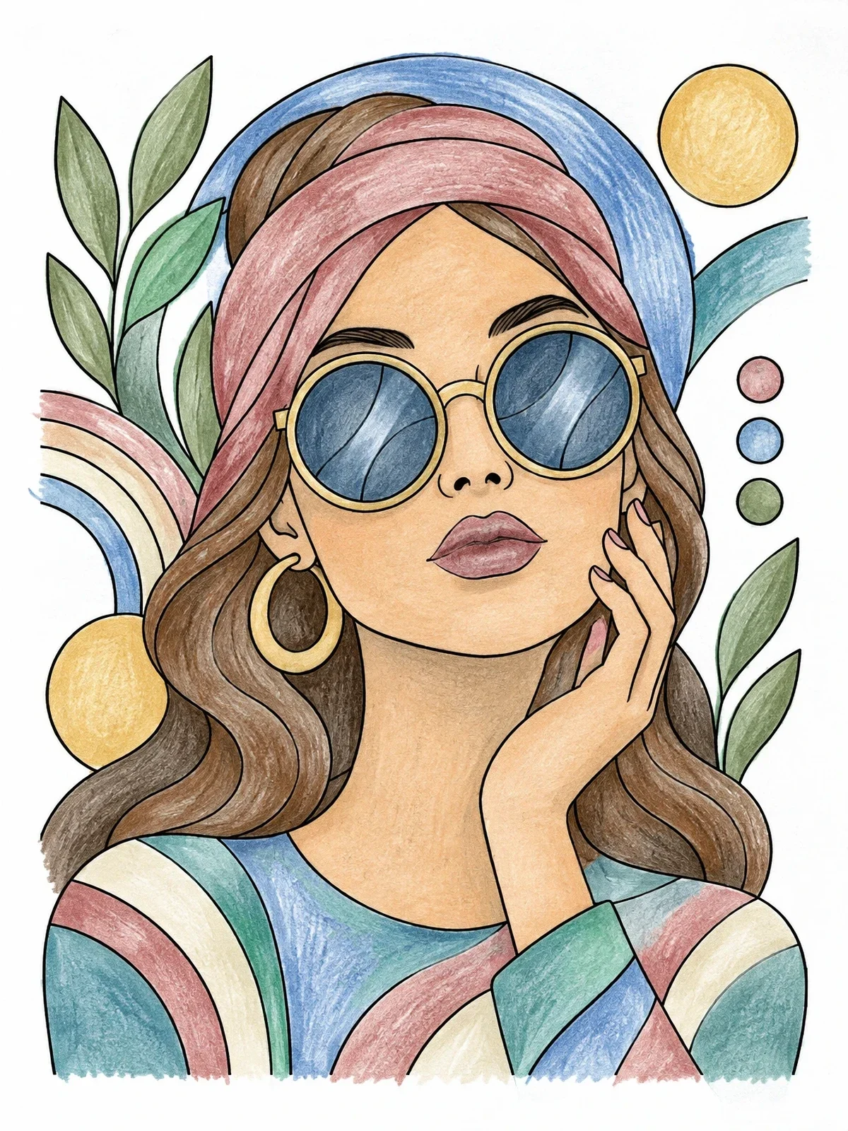 Colored example of the Stylish Woman With Round Sunglasses coloring page