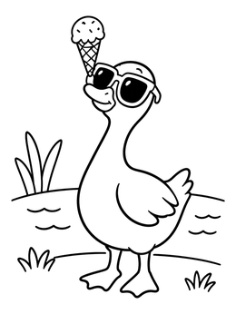 Free printable Cool Goose With Sunglasses And Ice Cream coloring page