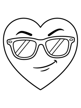 A cool heart coloring page showing an emoji with sunglasses and a cheeky smirk.