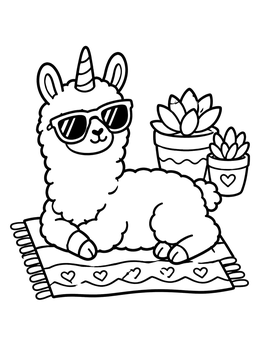 Free printable Cool Llamacorn Resting With Succulents coloring page