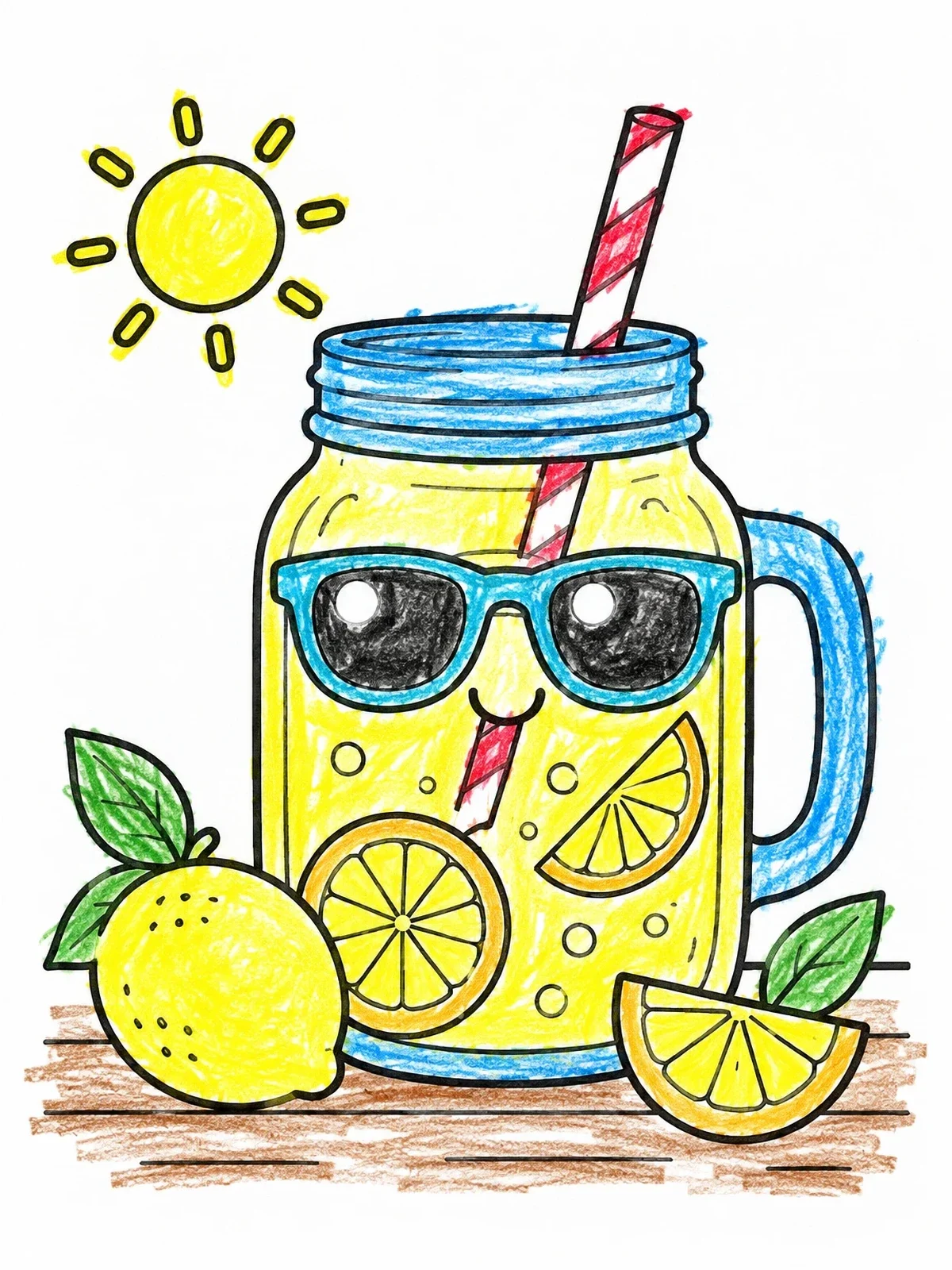 Colored example of the Cool Mason Jar Lemonade coloring page