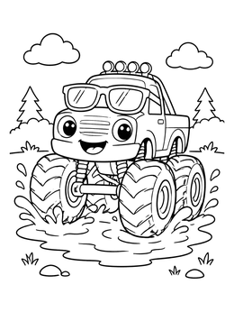 Free printable Cool Monster Truck In Puddle coloring page