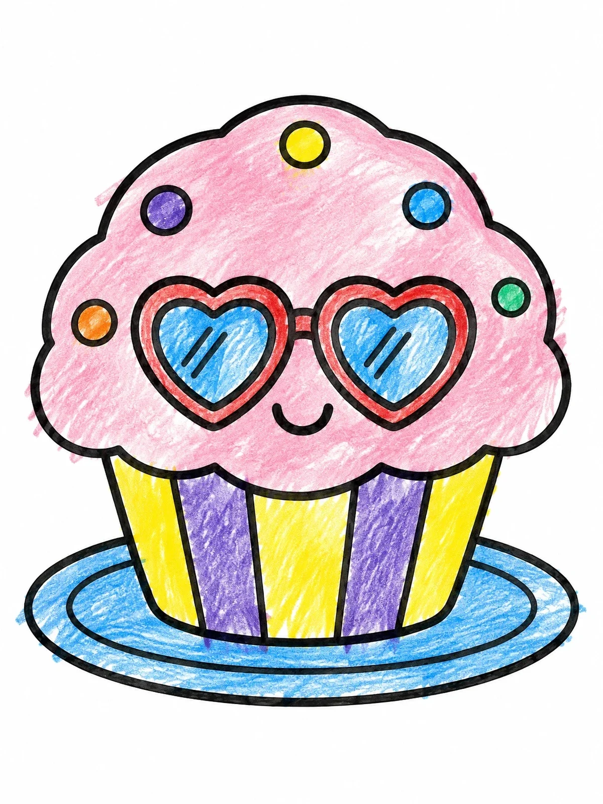 Colored example of the Cool Muffin With Heart Sunglasses coloring page