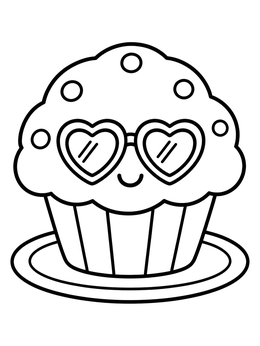Free printable Cool Muffin With Heart Sunglasses coloring page