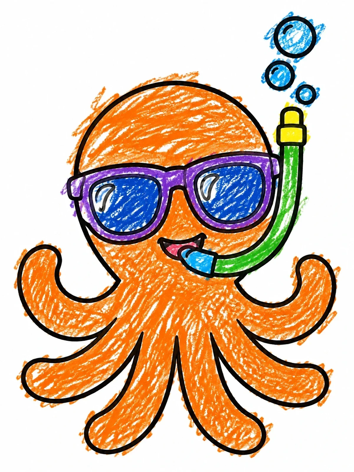 Colored example of the Cool Octopus With Snorkel And Sunglasses coloring page