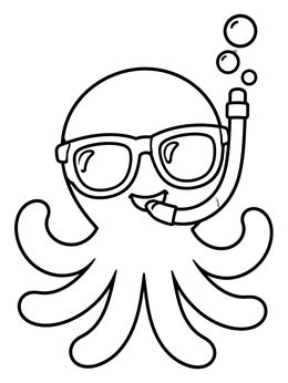Free printable Cool Octopus With Snorkel And Sunglasses coloring page