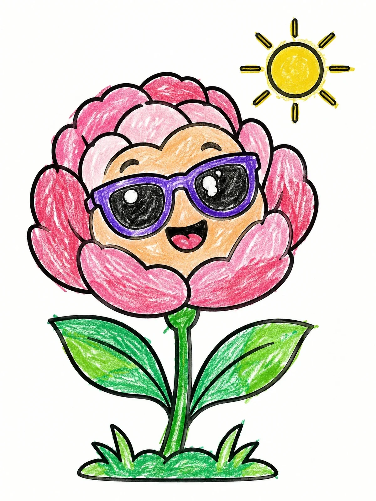 Colored example of the Cool Peony With Sunglasses coloring page
