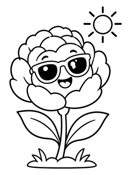 Free printable Cool Peony With Sunglasses coloring page