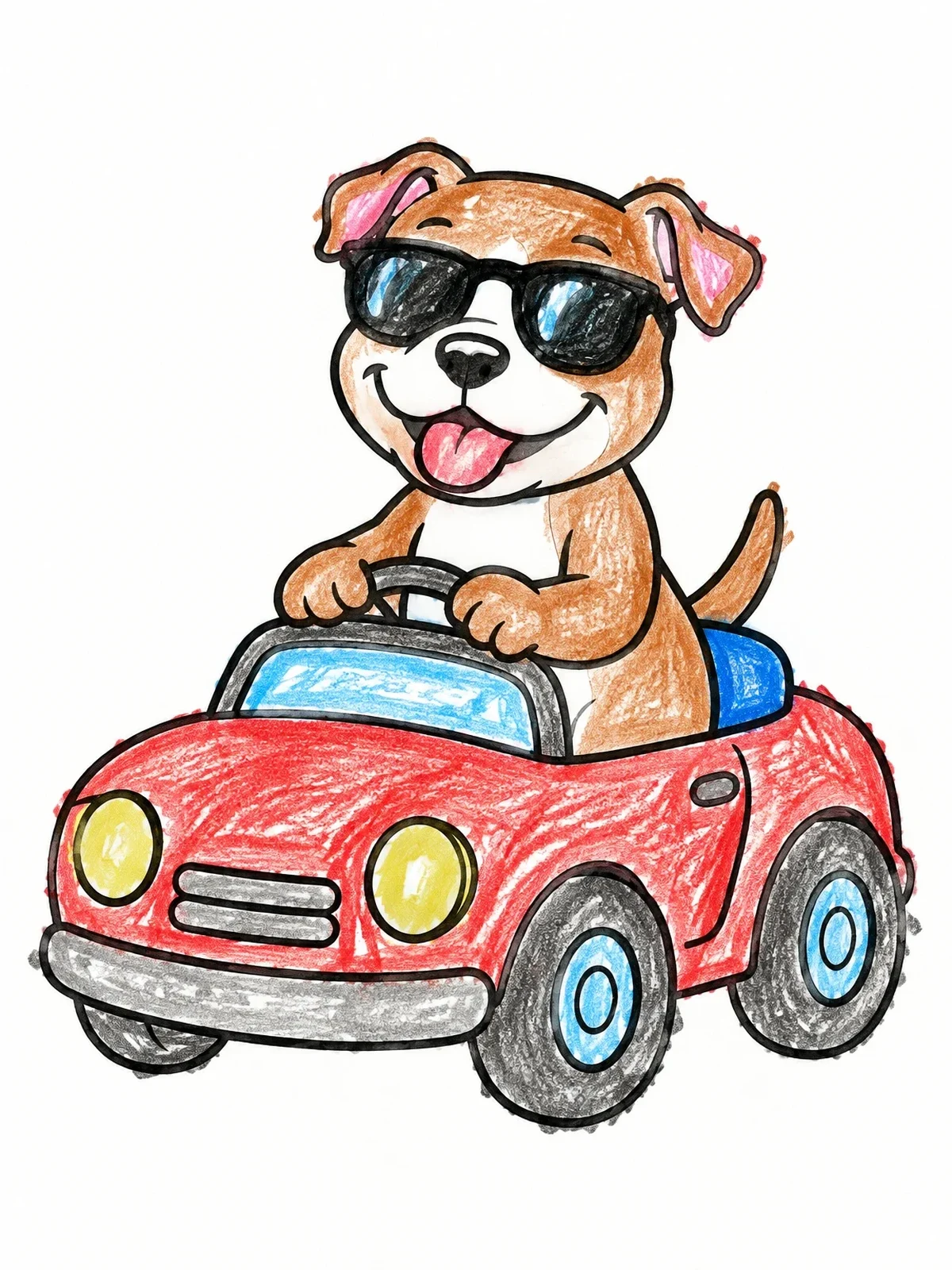 Colored example of the Cool Pitbull Driving Toy Car coloring page