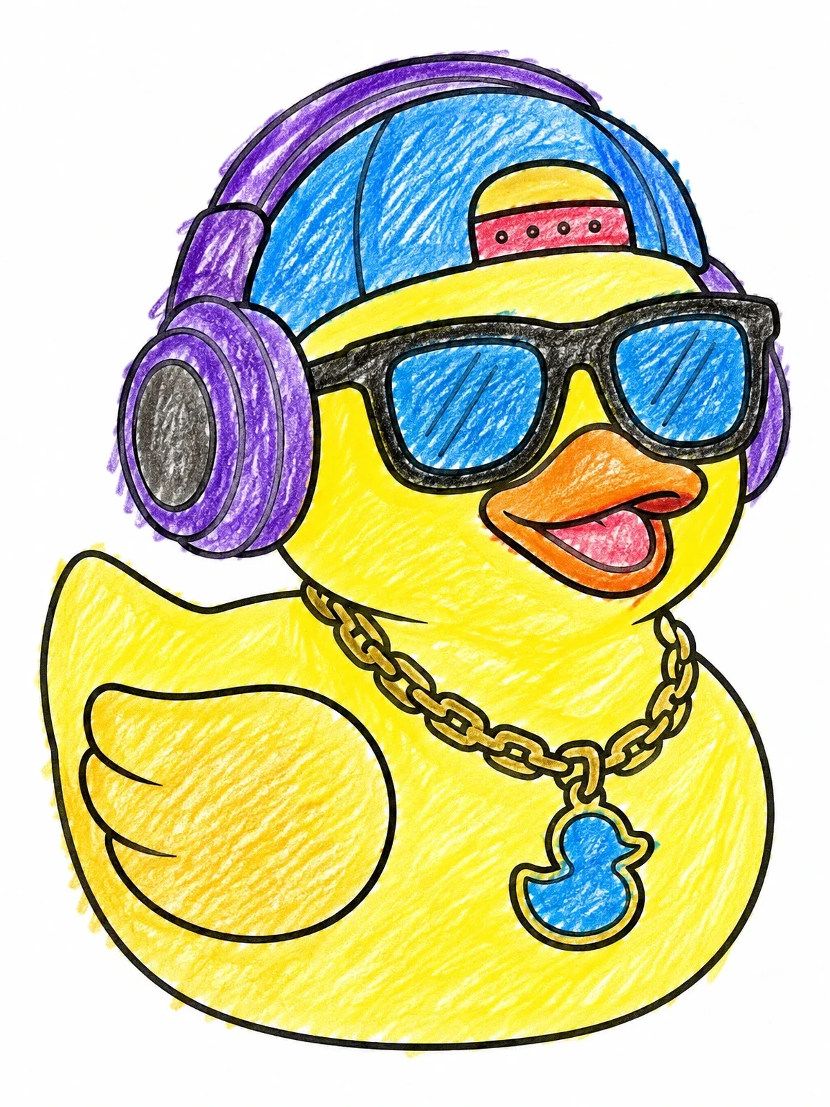 Colored example of the Cool Rubber Duck With Headphones And Sunglasses coloring page