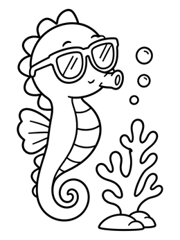 Free printable Cool Seahorse With Sunglasses coloring page