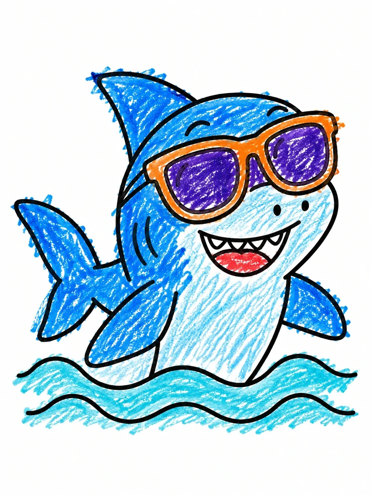 Colored example of the Cool Shark Wearing Sunglasses coloring page
