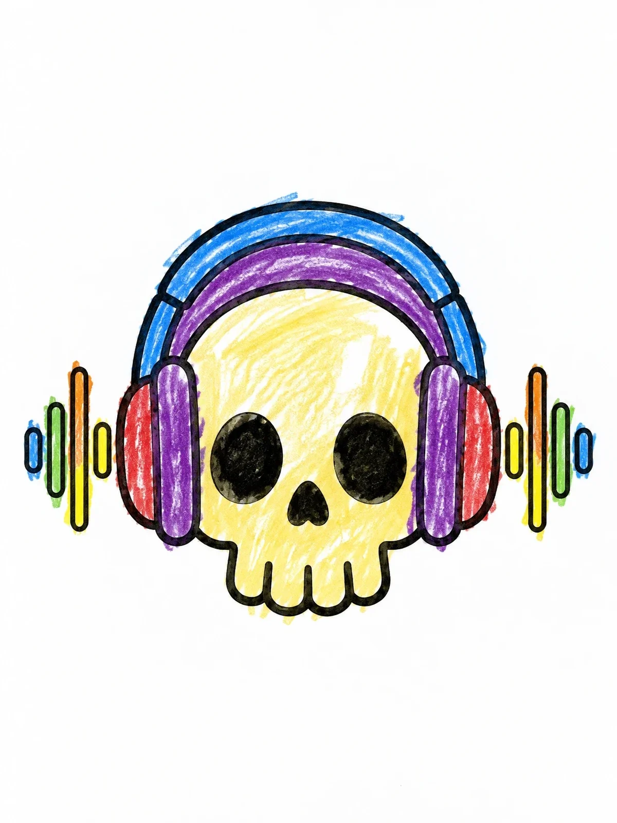 Colored example of the Cool Skull Wearing Big Headphones coloring page