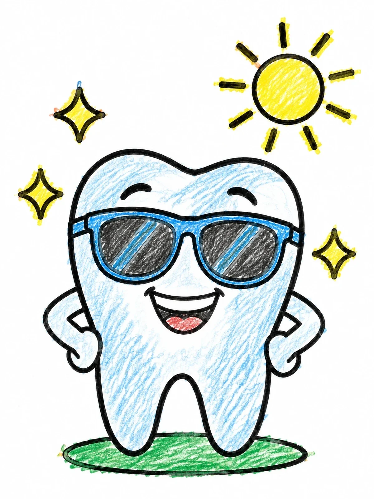 Colored example of the Cool Smiling Tooth With Sunglasses coloring page