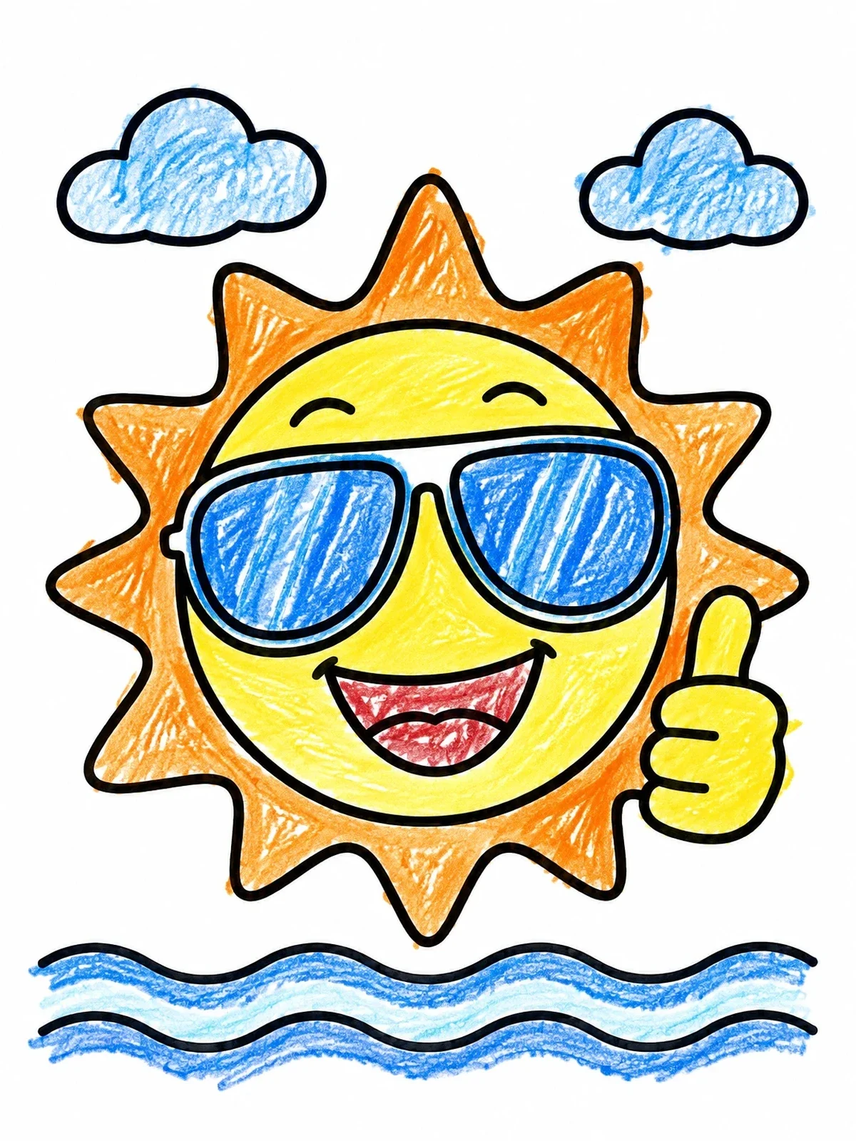 Colored example of the Cool Sun Giving Thumbs Up coloring page
