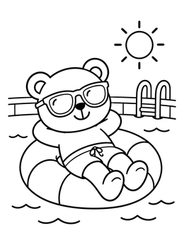 Free printable Cool Teddy Bear In The Pool coloring page