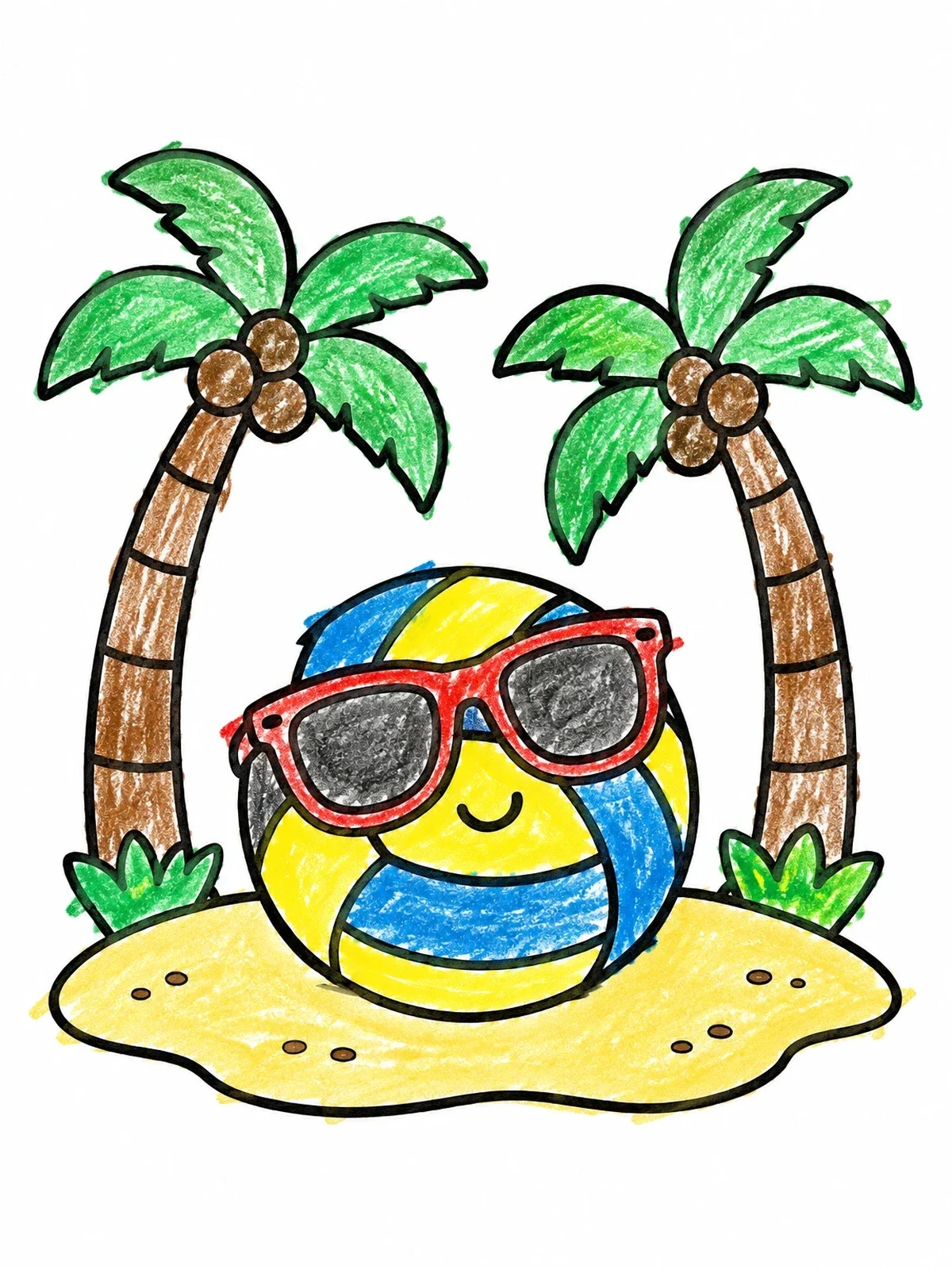 Colored example of the Cool Volleyball Under Palm Trees coloring page