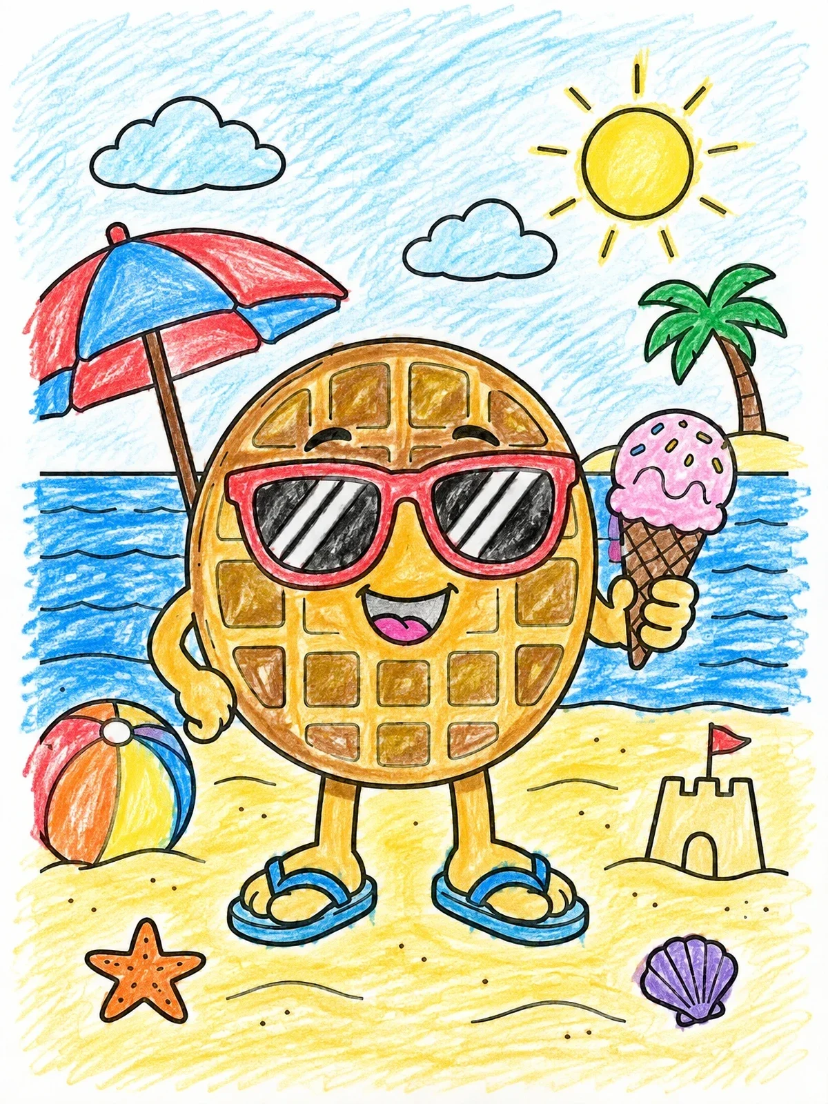 Colored example of the Cool Waffle At The Beach coloring page