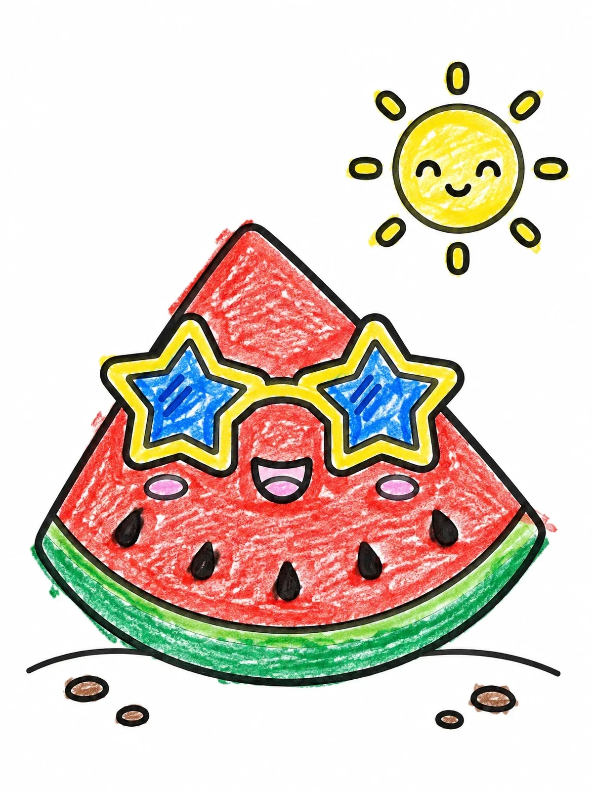 Colored example of the Cool Watermelon Slice With Sunglasses coloring page