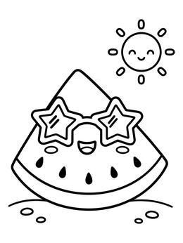 Free printable Cool Watermelon Slice With Sunglasses coloring page