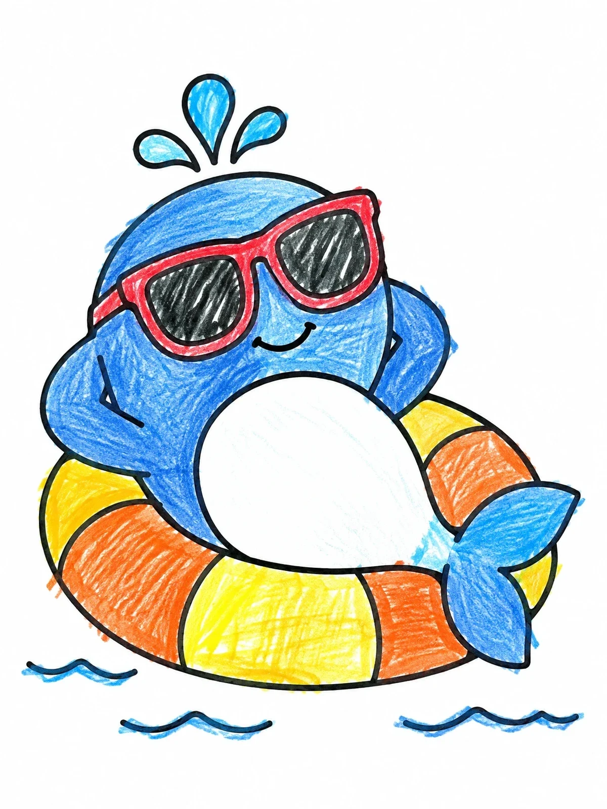 Colored example of the Cool Whale On Pool Float coloring page