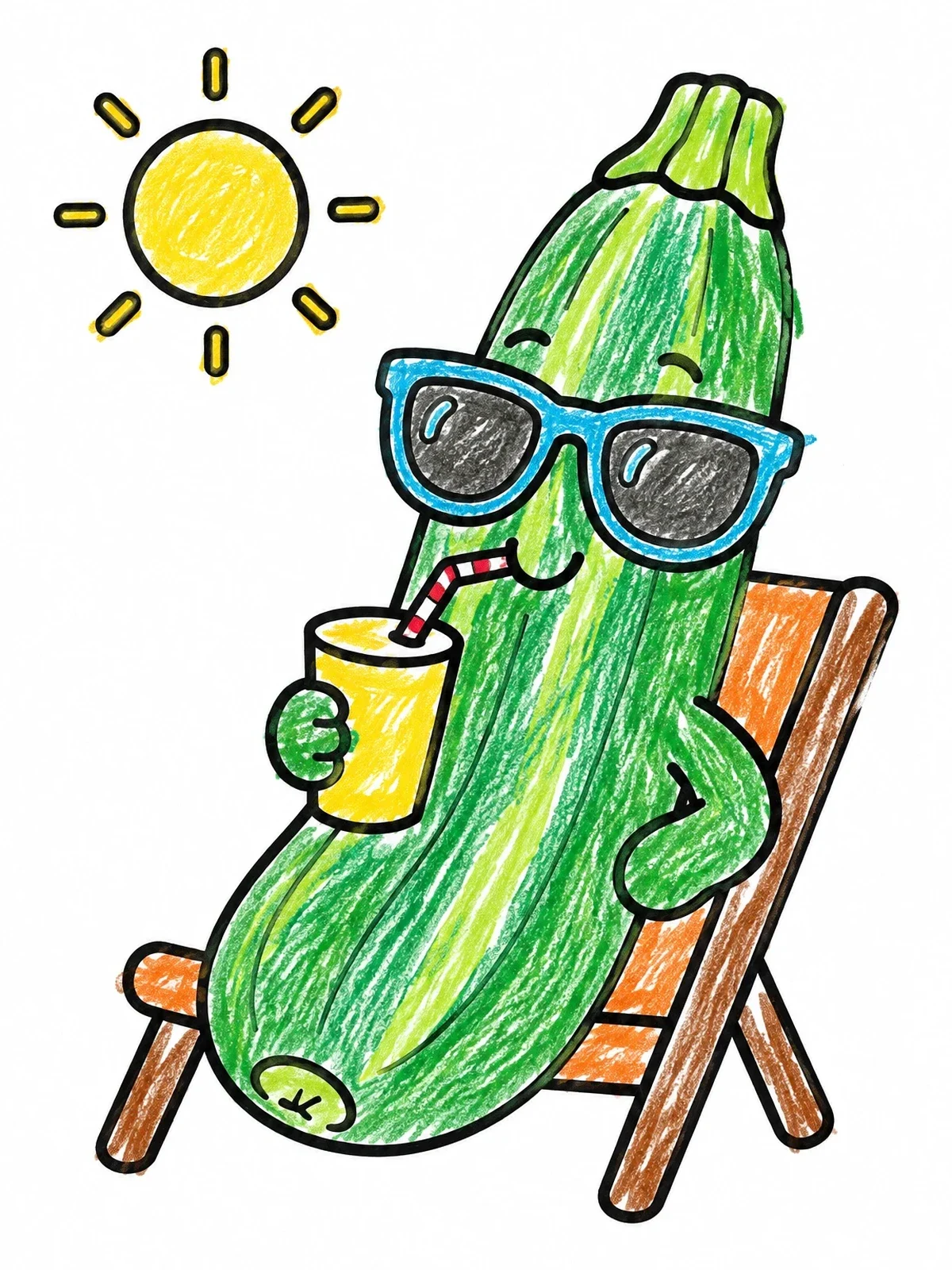 Colored example of the Cool Zucchini Relaxing In The Sun coloring page