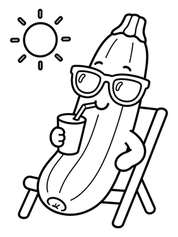 Free printable Cool Zucchini Relaxing In The Sun coloring page