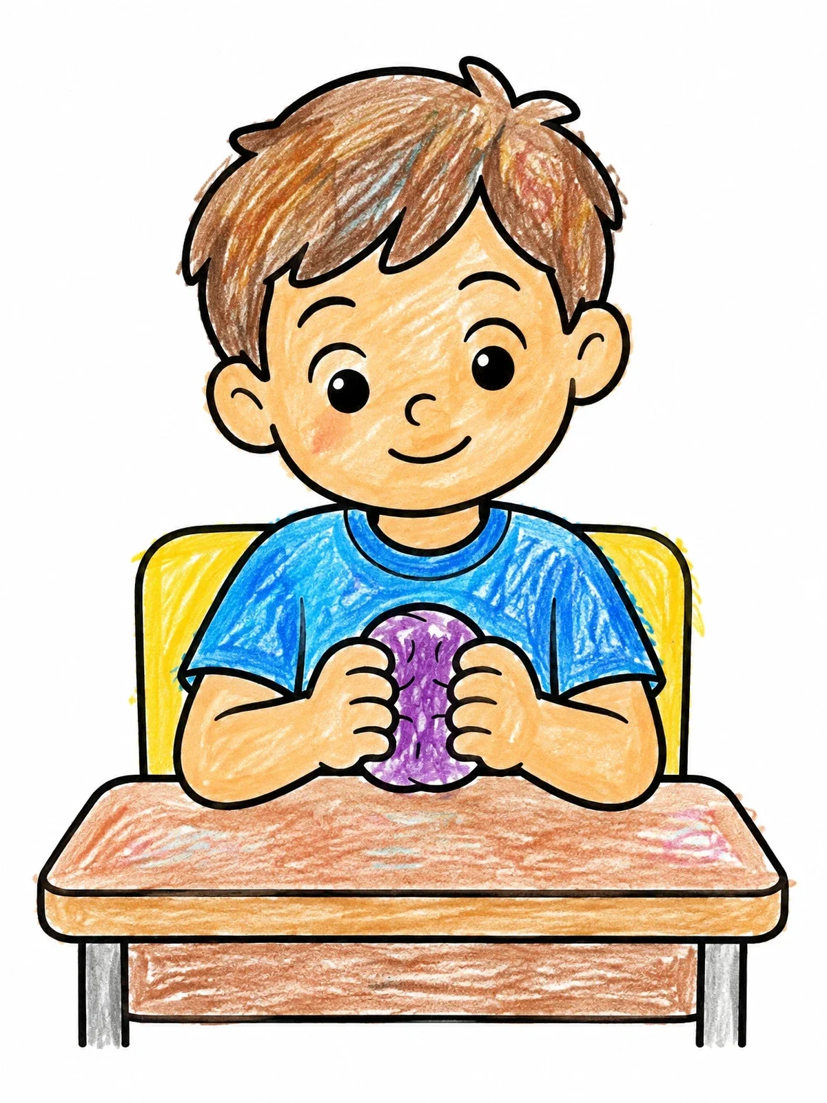 Colored example of the Boy Squeezing A Stress Ball coloring page