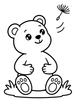 Free printable Calm Bear Breathing With Dandelion coloring page