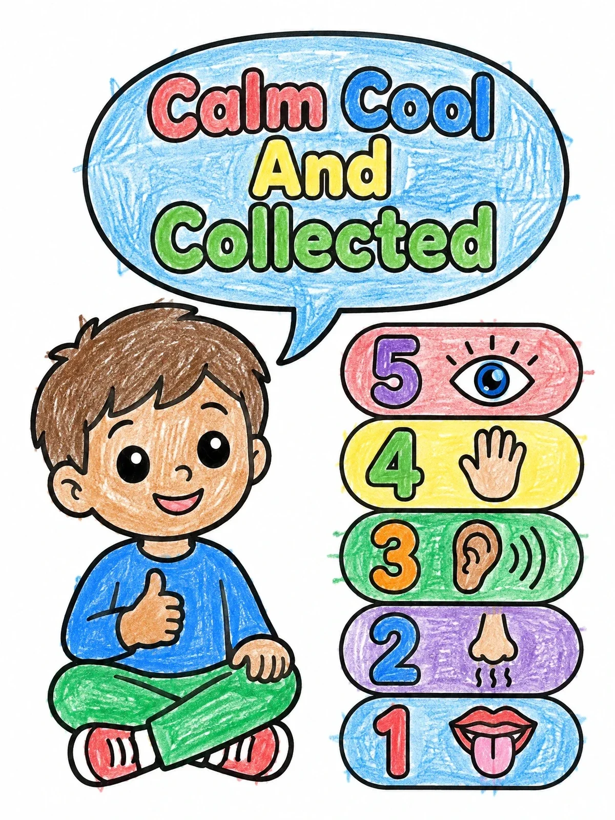Colored example of the Calm And Collected Grounding Technique coloring page