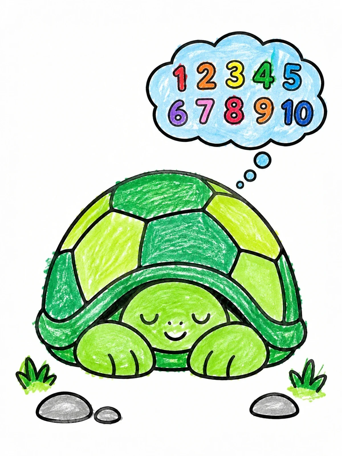 Colored example of the Calm Turtle Counting To Ten coloring page