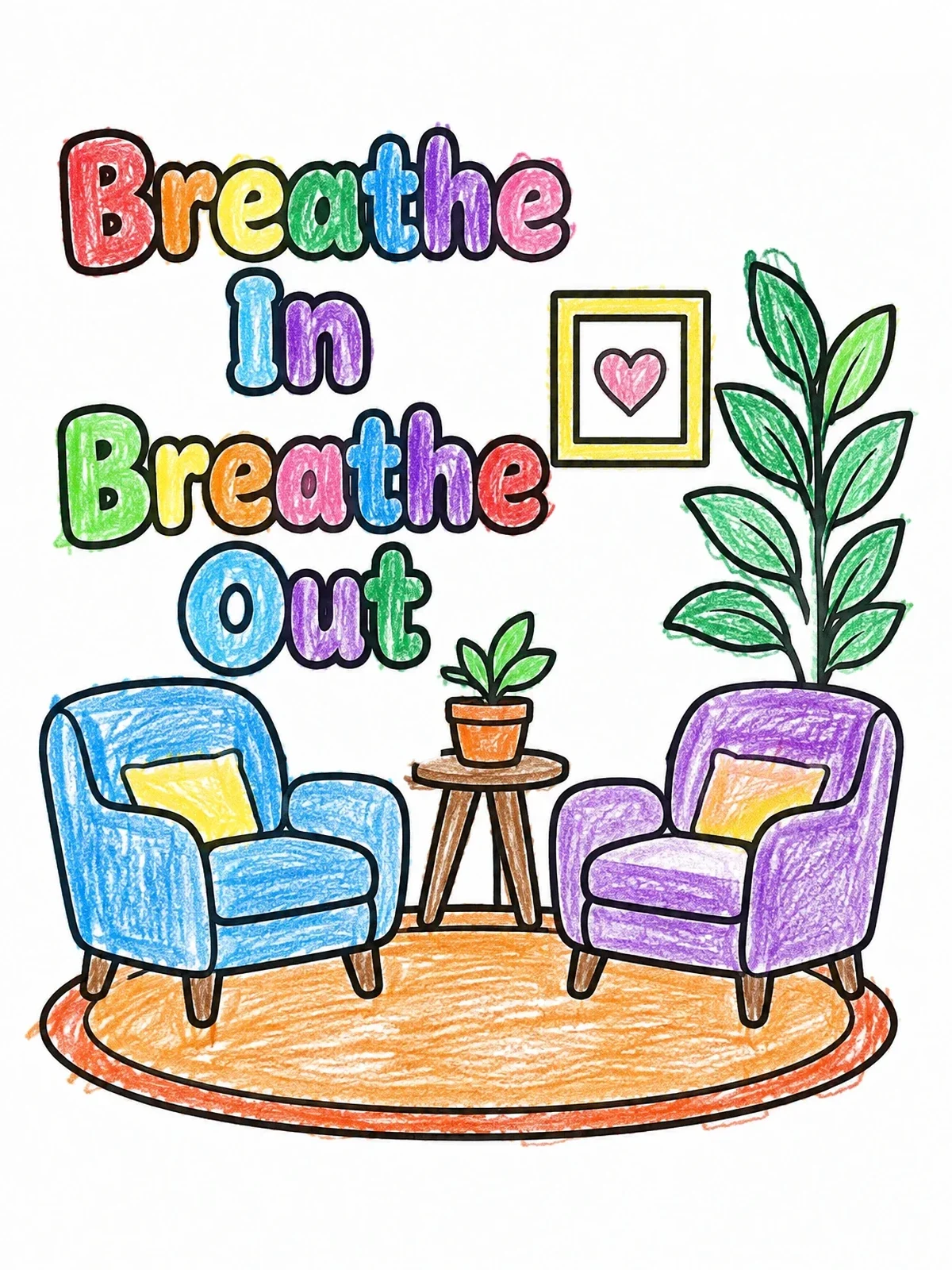 Colored example of the Cozy Armchairs And Mindful Breathing coloring page