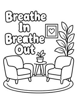 A calming room with armchairs on this coping skills coloring page.