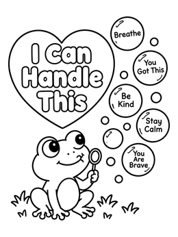 Free printable Cute Frog Blowing Calming Bubbles coloring page