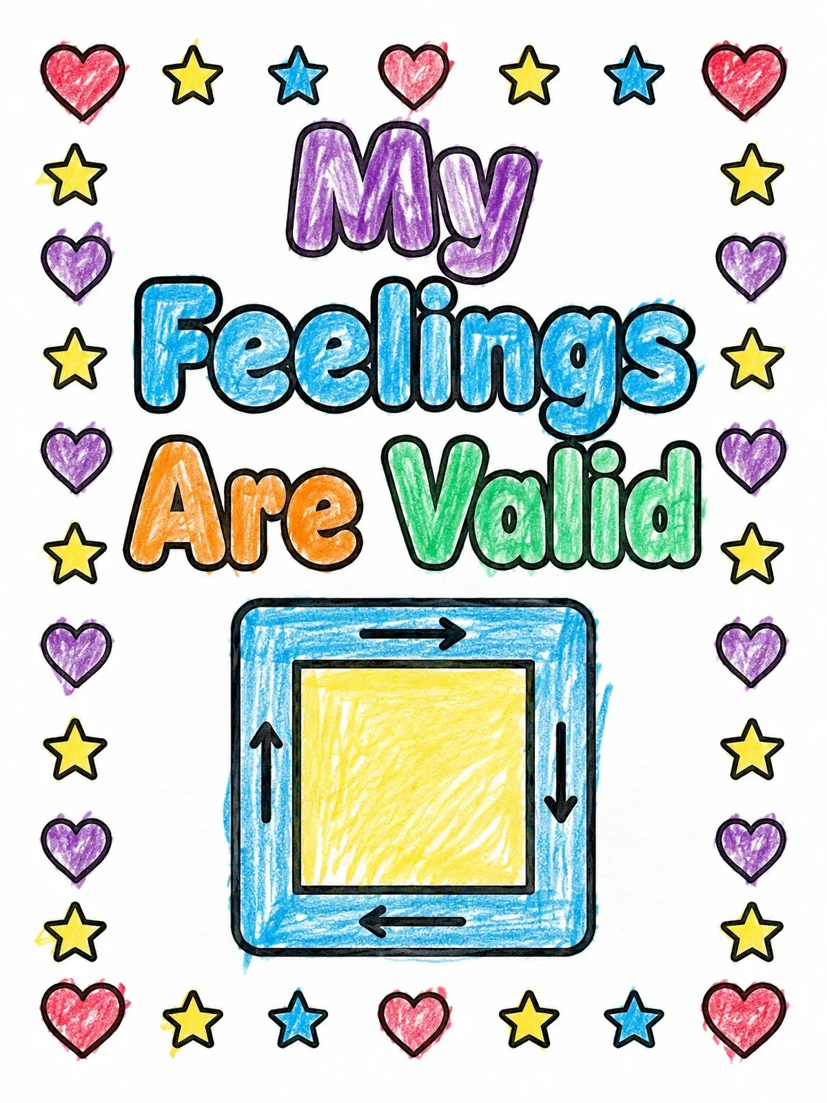 Colored example of the My Feelings Are Valid Breathing Square coloring page