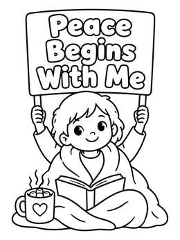 Free printable Peace Begins With Me Cozy Reader coloring page