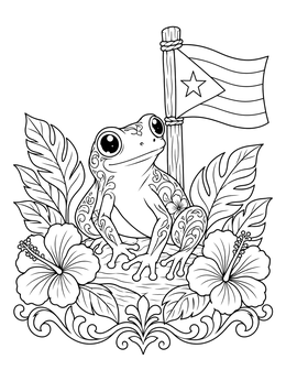 Free printable Coquí Frog And Puerto Rican Flag coloring page