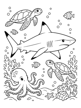 Free printable Blacktip Reef Shark And Sea Creatures coloring page