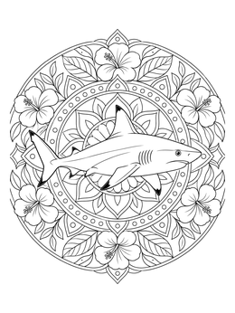 Free printable Blacktip Reef Shark Floral Mandala coloring page