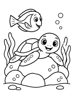 Free printable Blue Tang And Sea Turtle Underwater coloring page