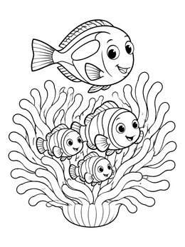 Free printable Blue Tang And Clownfish Family coloring page