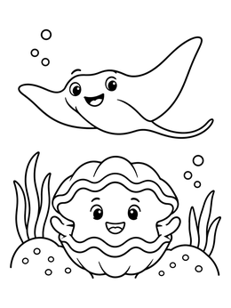 Free printable Cheerful Clam And Friendly Stingray coloring page