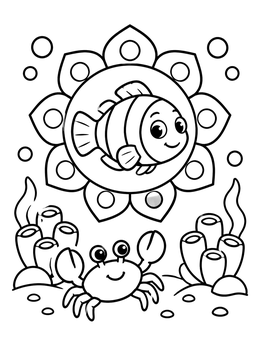 Free printable Cute Clownfish And Happy Crab coloring page