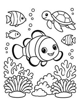 Free printable Cute Clownfish And Sea Turtle coloring page