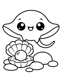 Free printable Cute Manta Ray And Pearl Shell coloring page
