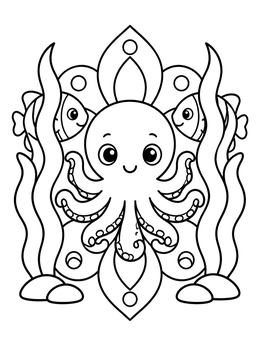 Free printable Cute Octopus And Fish Friends coloring page