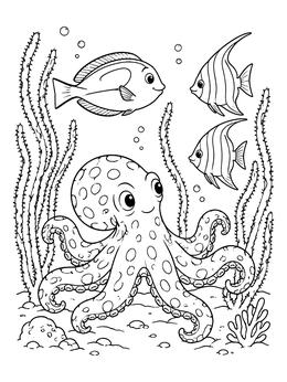 Free printable Cute Reef Octopus And Friends coloring page