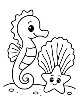 Free printable Cute Seahorse And Starfish coloring page