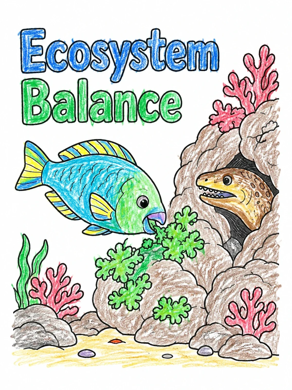 Colored example of the Coral Reef Food Chain Balance coloring page