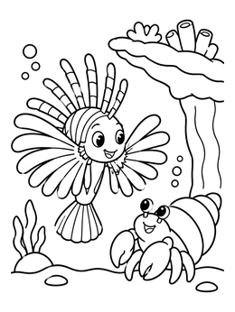 Free printable Friendly Lionfish And Hermit Crab coloring page
